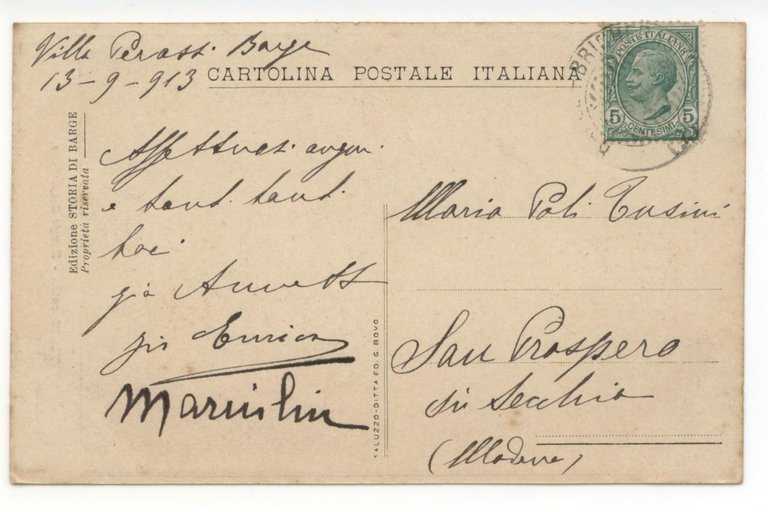 Cartolina Via Maestra Borgo Superiore 1913 viaggiata