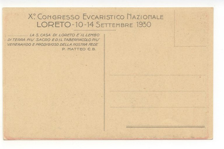Cartolina X∞ Congresso Eucaristico nazionale Loreto Settembre 1930 non viaggiata