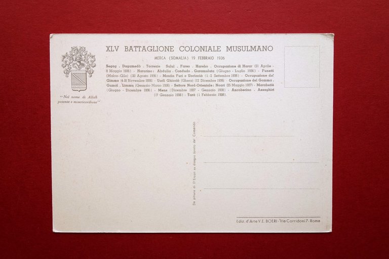 Cartolina XLV Battaglione Coloniale Musulmano AOI 1936 Colonie Non Viaggiata