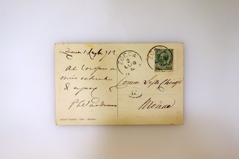 Cartolina Zocca Modena Piazza Illustrazione a Colori Viaggiata Animata 1912