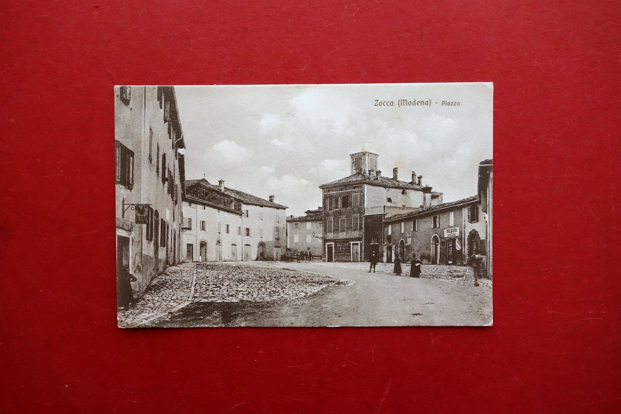 Cartolina Zocca Piazza Orologeria Cappelleria Animata Viaggiata 1908 Modena | Immagine principale