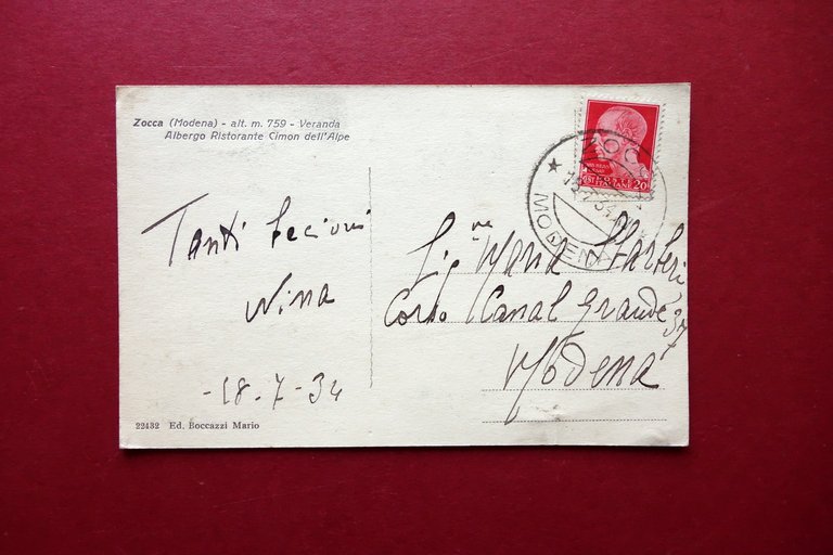 Cartolina Zocca Veranda Albergo Cimon dell'Alpe Animata Viaggiata 1934 Modena | Immagine Gallery 2