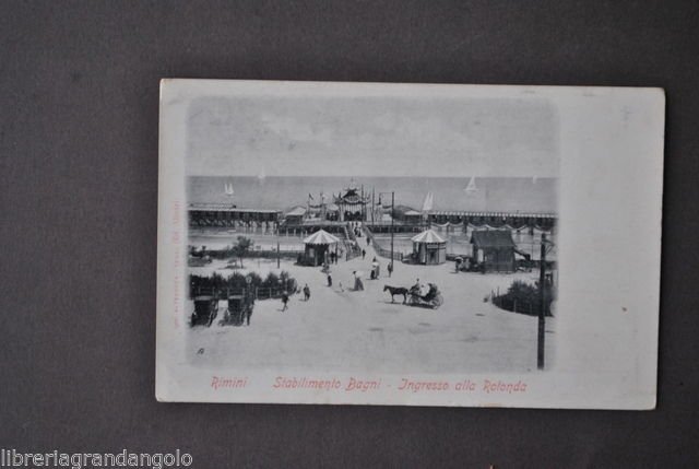 Cartoline Romagna Rimini Stabilimento Bagni Ingresso Rotonda Mare Calesse 1910