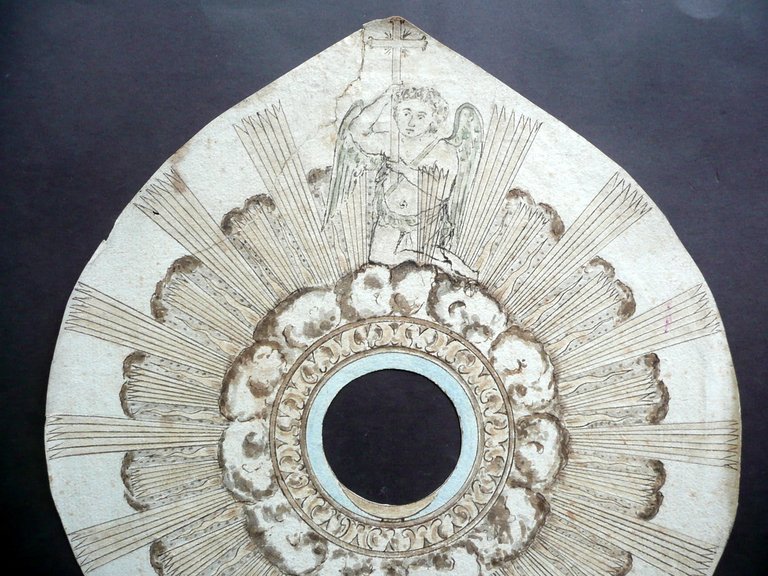 Cartoncino Disegnato a Colori Passpartout Reliquia Immagine Sacra '700