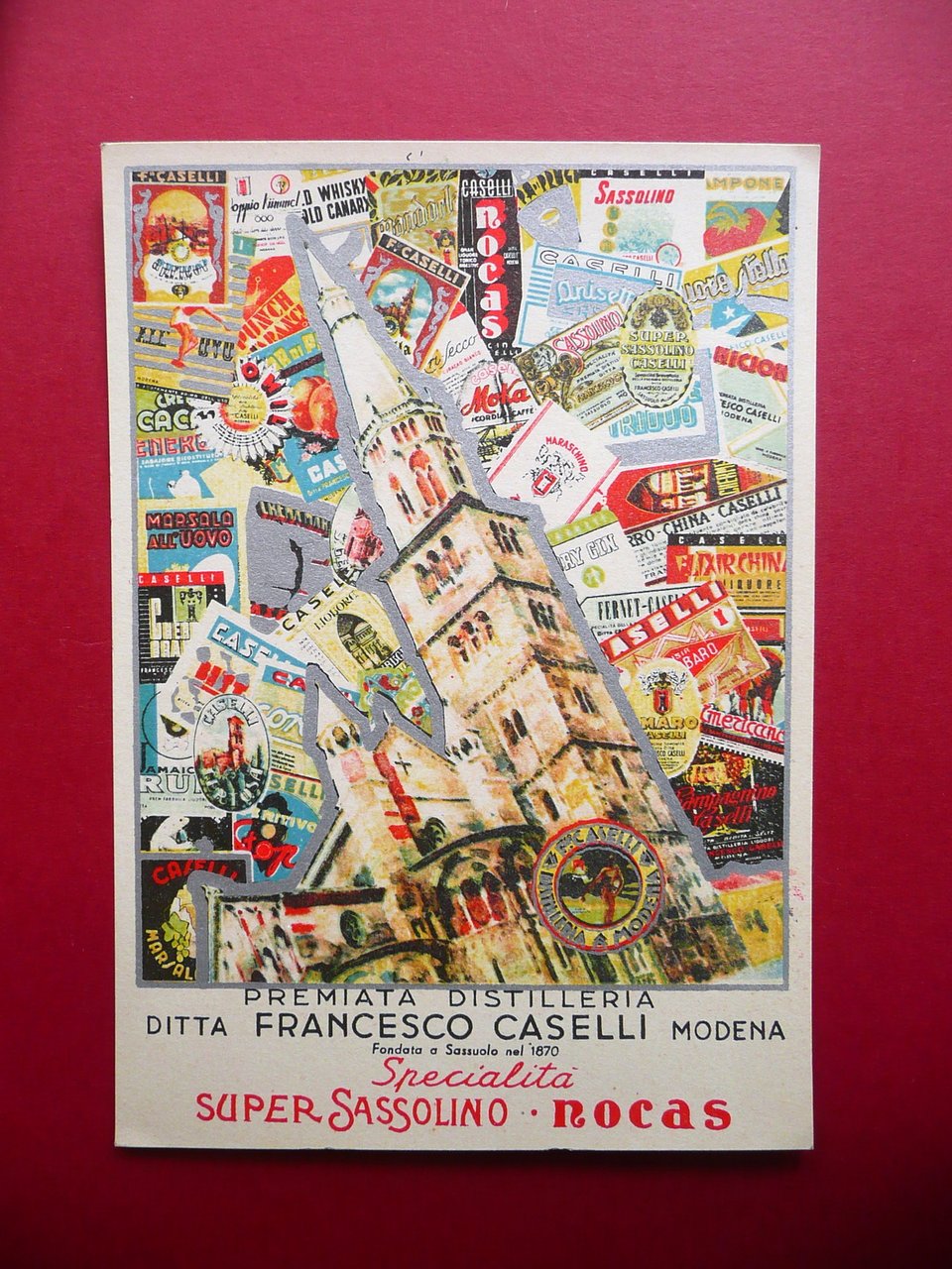 Cartoncino Pubblicit‡ Distilleria Francesco Castelli Sassolino Modena Anni '50