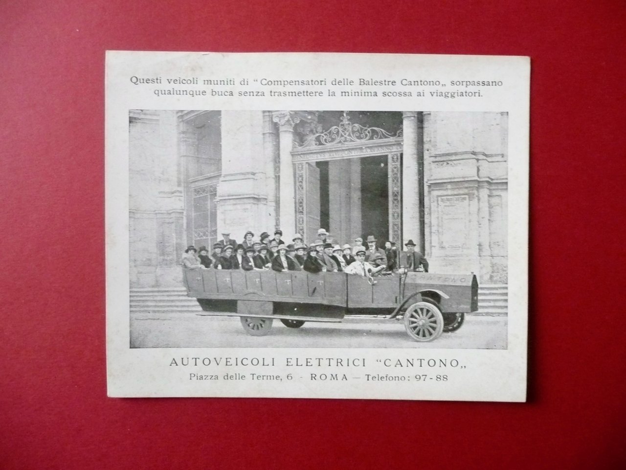 Cartoncino Pubblicitario Autoveicoli Elettrici Cantono Roma Primo Novecento Raro