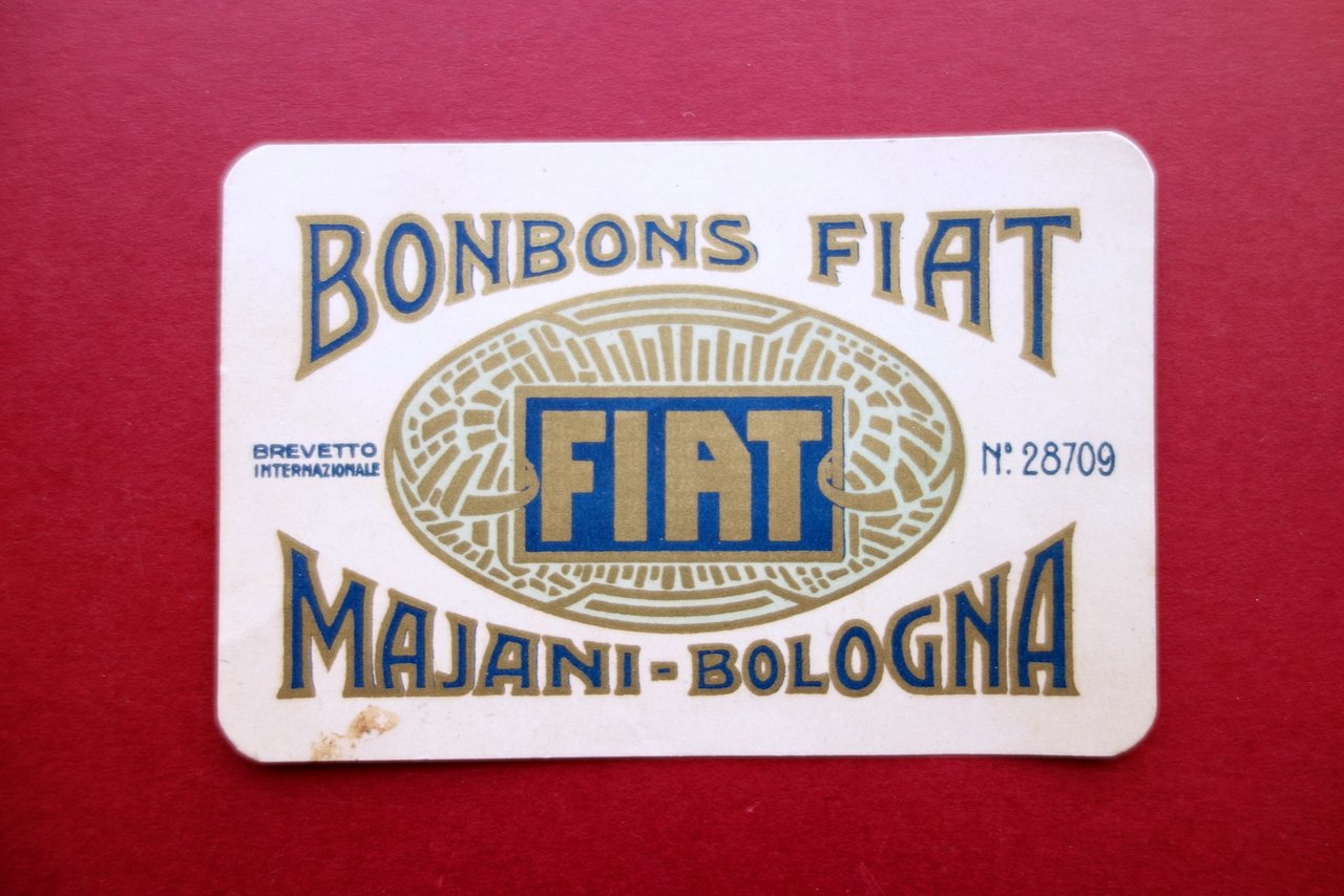 Cartoncino Pubblicitario Bonbons Fiat Majani Bologna Primo '900 Cromolitografia