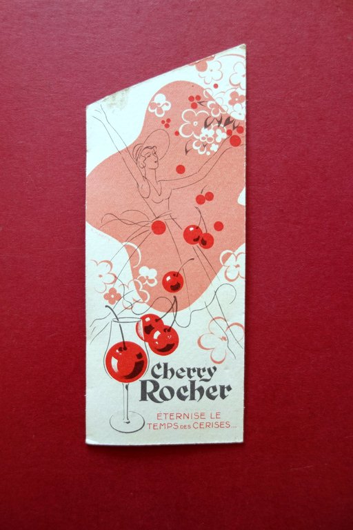 Cartoncino Pubblicitario Cherry Rocher Grande Liqueur Liquore Grafica Primo '900