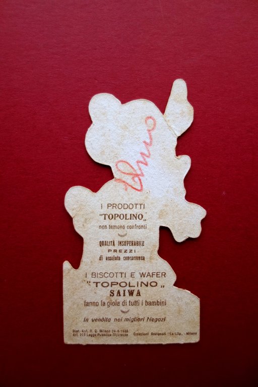 Cartoncino Sagomato Topolina Minnie Mouse Pubblicit‡ SAIWA Biscotti Wafer 1935
