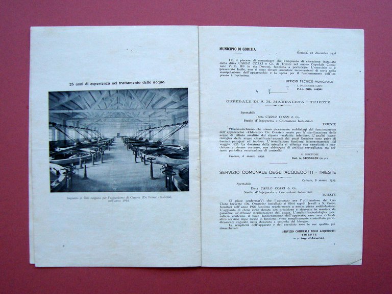 Catalogo 1930 Depuratori Carlo Cozzi Trieste filtrazione clorazione acqua
