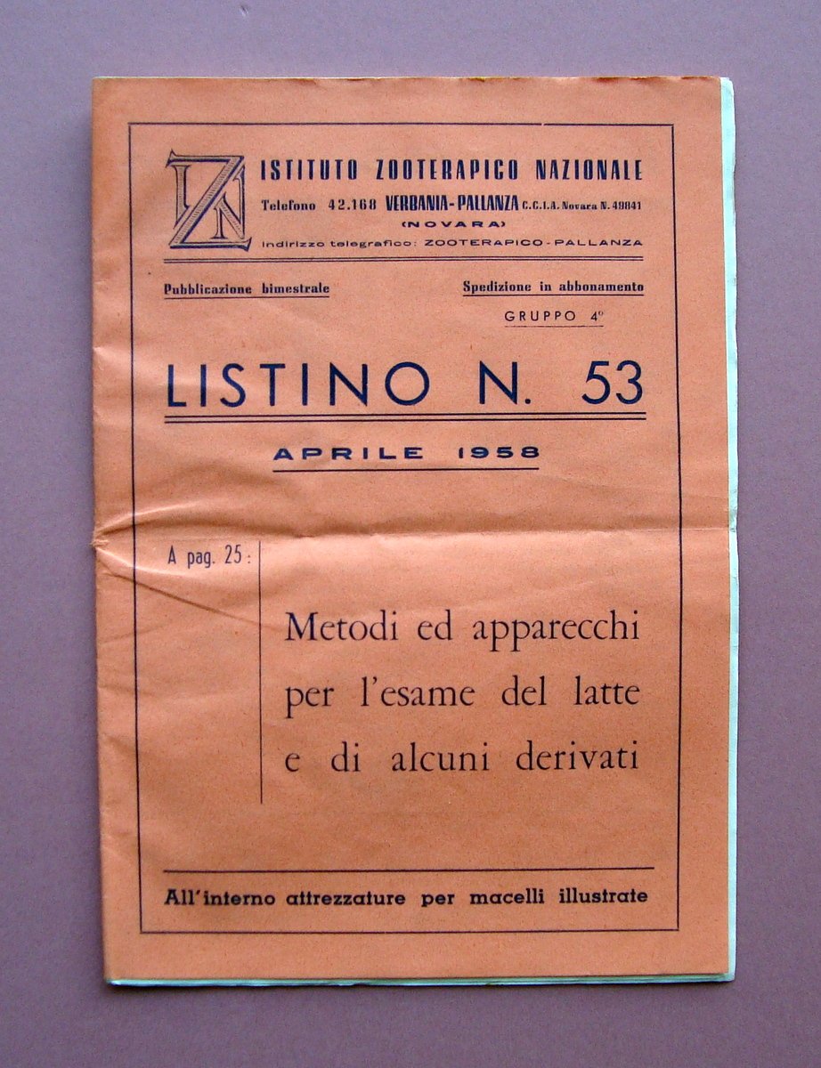 Catalogo 1958 Istituto Zooterapico Nazionale Listino N 53 attrezzi per … | Immagine principale