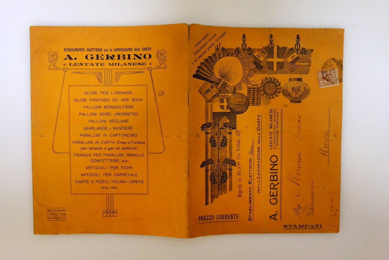 Catalogo A. Gerbino Lentate Stabilimento Elettrico Lavorazione della Carata Raro