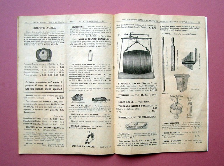 Catalogo Annuale Generale Ditta Adonnino Cotta Enologia Analisi Aceti 1941