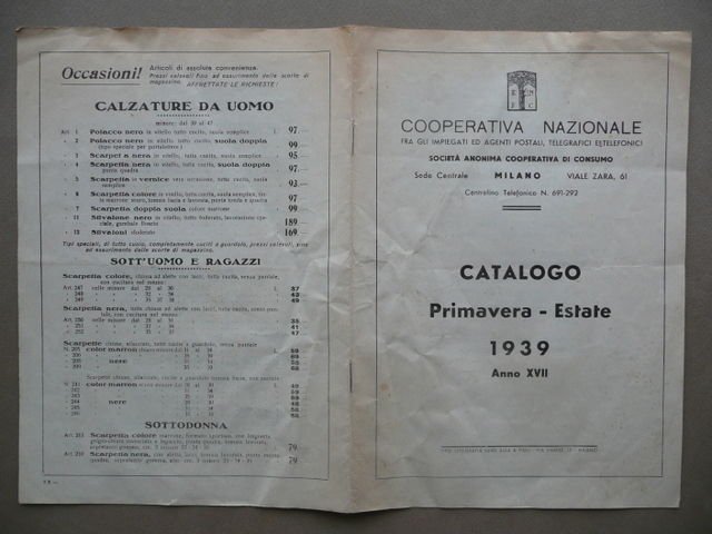 Catalogo Cooperativa Nazionale Impiegati Agenti Posta 1939 Abbigliamento Divise