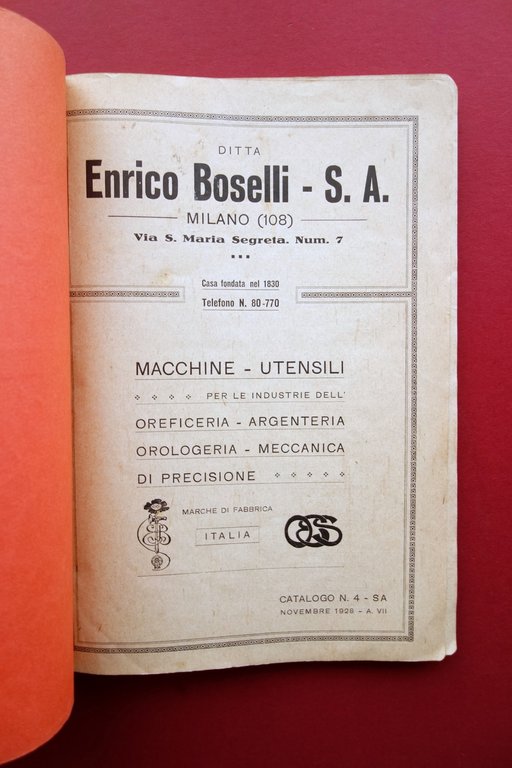 Catalogo Enrico Boselli Milano Macchine Utensili Oreficeria Meccanica 1928