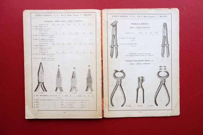 Catalogo Enrico Boselli Milano Macchine Utensili Oreficeria Meccanica 1928