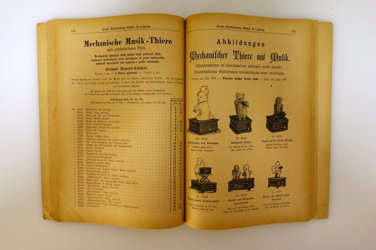 Catalogo Ernst Holzweissig Nache Leipzig Musikwerke Strumenti Automi 1894-95