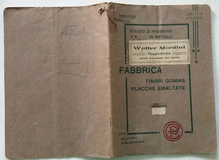 Catalogo Fabbrica Timbri Gomma Placche Smaltate Walter Mordini Reggio Emilia
