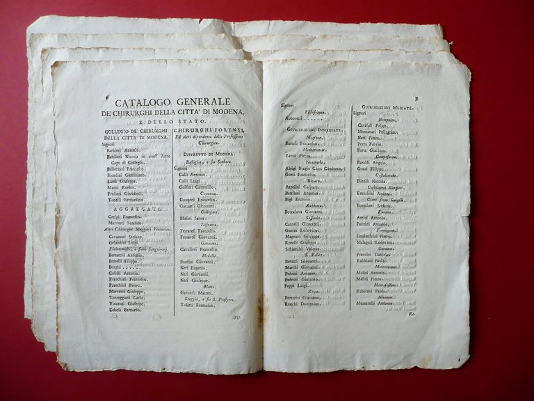 Catalogo Generale de'Medici Chirurghi e Speziali Tribunal Medico di Modena …