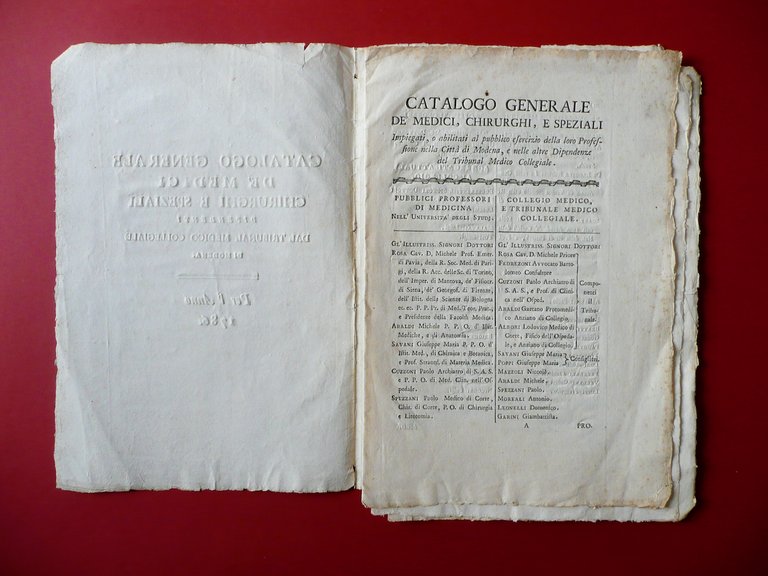 Catalogo Generale de'Medici Chirurghi e Speziali Tribunal Medico di Modena …