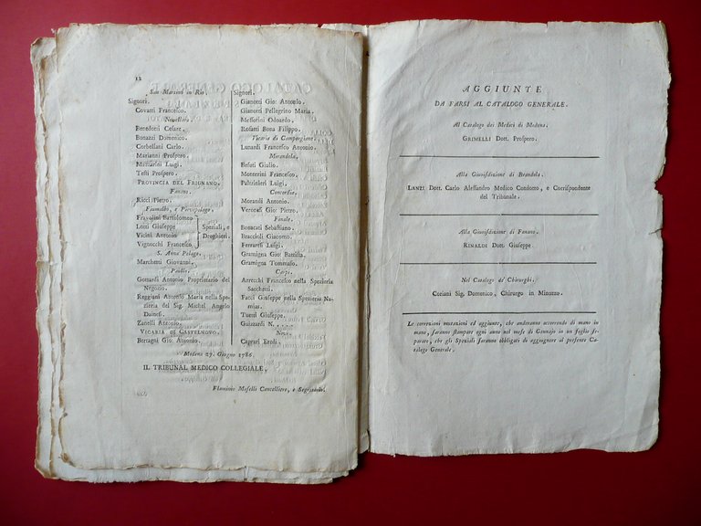 Catalogo Generale de'Medici Chirurghi e Speziali Tribunal Medico di Modena …