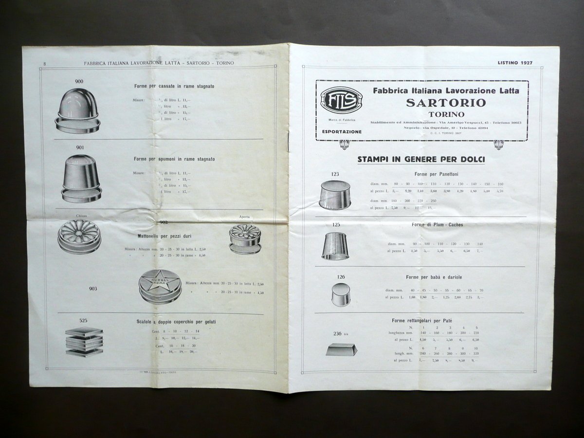 Catalogo Industriale Sartorio Torino Fabbrica Italiana Lavorazione Latta 1927