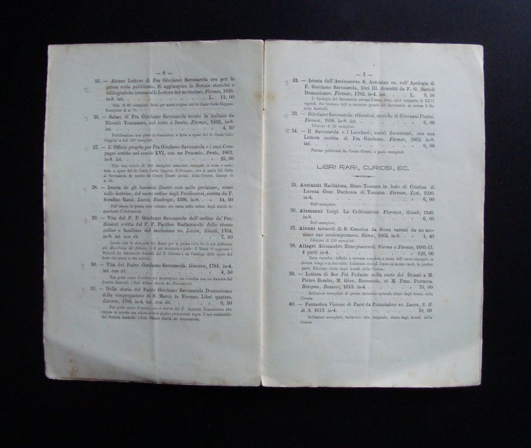 CATALOGO LIBRARIO N.1 1868 EREDI GRAZZINI FIRENZE SAVONAROLA LIBRI RARI …