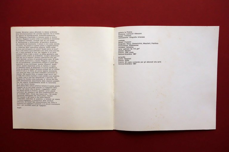 Catalogo Mauro Reggiani Galleria La Polena Genova 1968 Argan Leonardi …