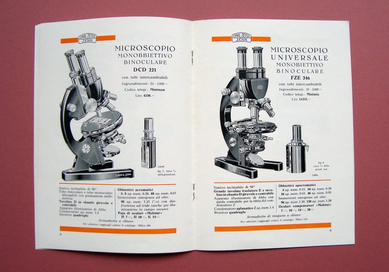 Catalogo Microscopi Zeiss Milano strumenti ottico scientifici meccanoptica