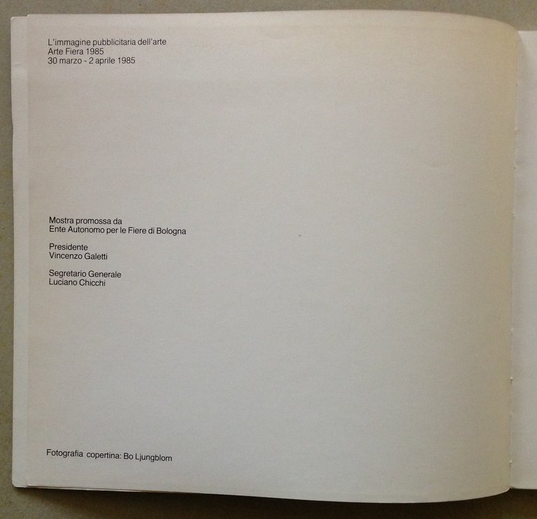 Catalogo Mostra L'Immagine Pubblicitaria Dell'Arte Arte Fiera Bologna 1985