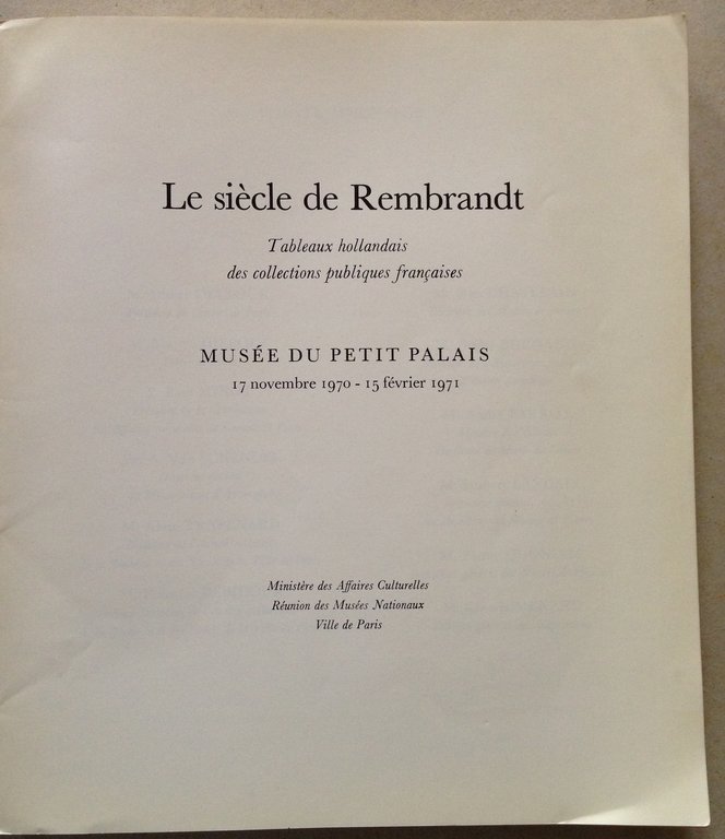 Catalogo Mostra Le SiËcle de Rembrandt MusÈe du Petit Palais …