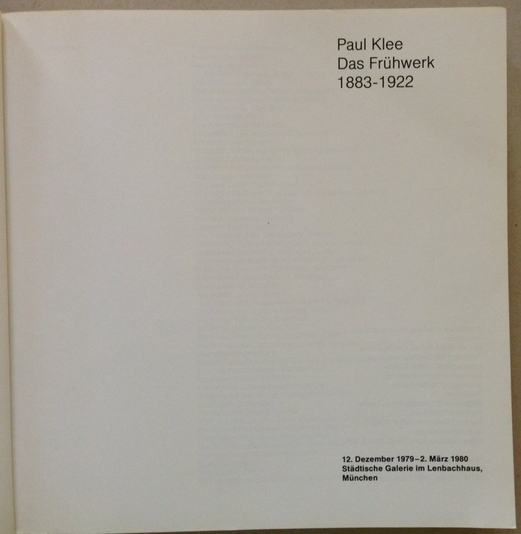 Catalogo Mostra Paul Klee Das Fruhwerk Dicembre Marzo 1980 Munchen …