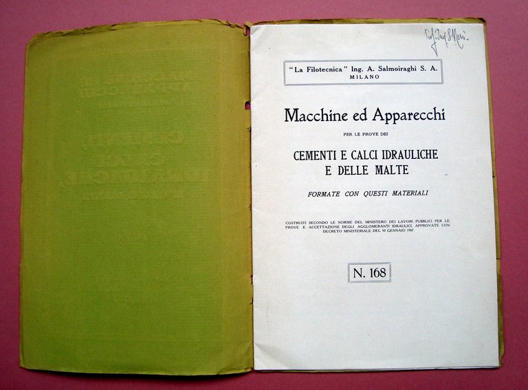 Catalogo n 168 La Filotecnica Milano 1910 ca Macchine Cementi …