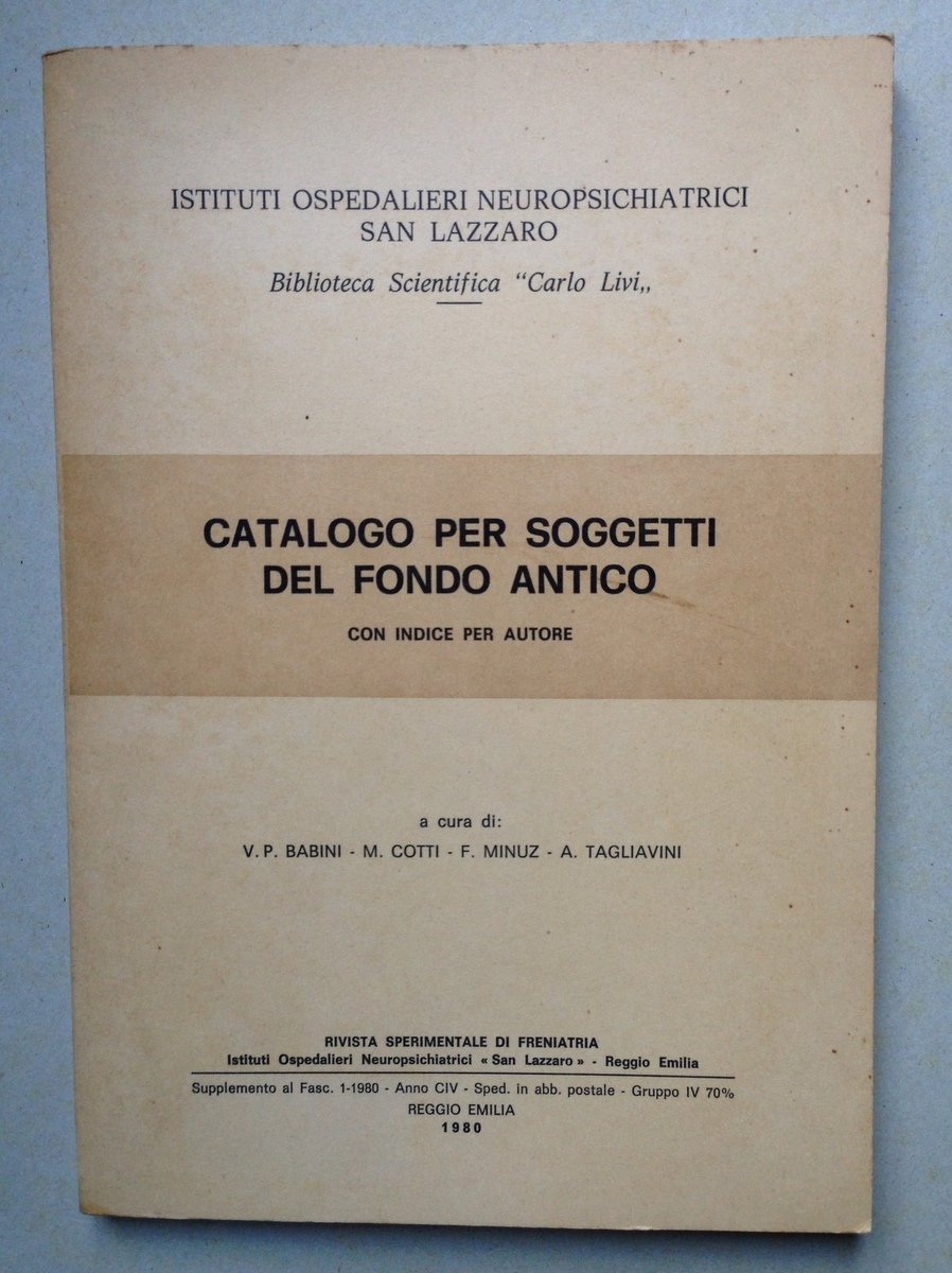 Catalogo per Soggetti del Fondo Antico con Indice per Autore … | Immagine principale