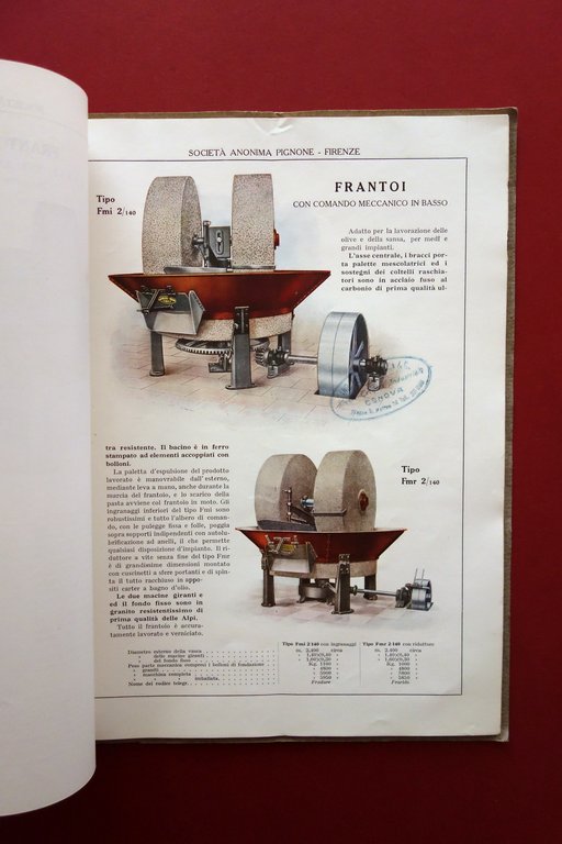 Catalogo Pignone Firenze Macchine per Oleifici Raffinerie Olio 1930 Grafica