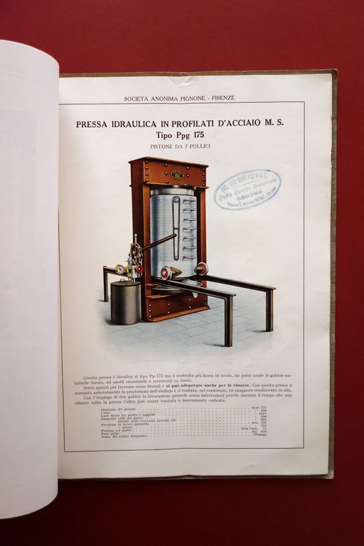 Catalogo Pignone Firenze Macchine per Oleifici Raffinerie Olio 1930 Grafica