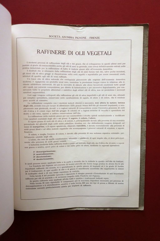 Catalogo Pignone Firenze Macchine per Oleifici Raffinerie Olio 1930 Grafica