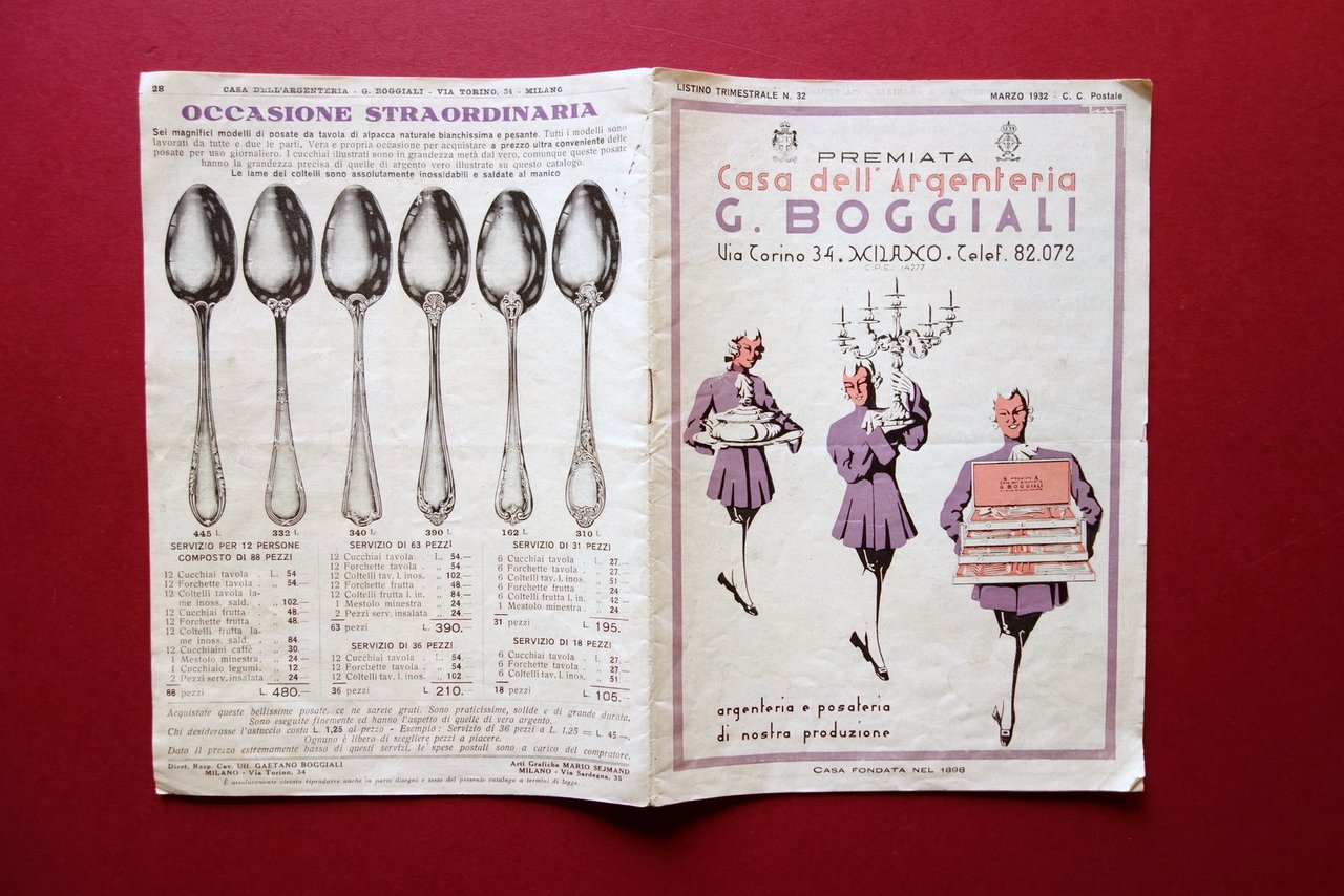 Catalogo Premiata casa dell'Argenteria Boggiali Milano 1932 Posate Servizi