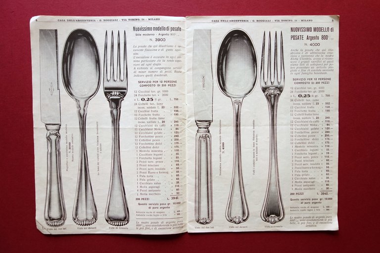 Catalogo Premiata casa dell'Argenteria Boggiali Milano 1932 Posate Servizi