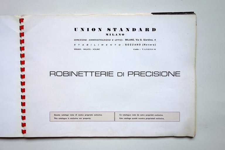 Catalogo Union Standard Brass Co. Rubinetterie di Precisione Anni '60 …