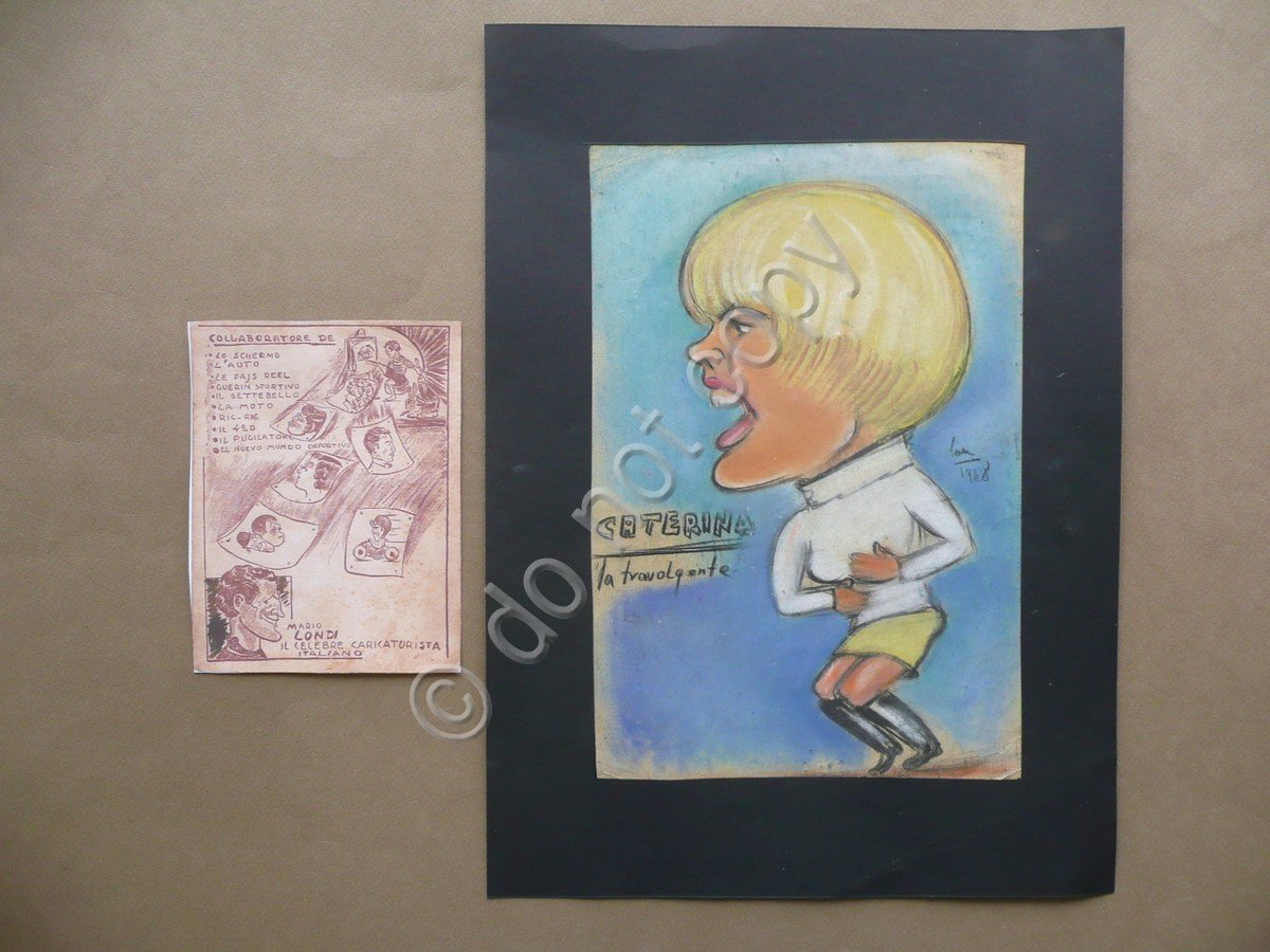 Caterina Caselli Caricatura Disegno Carboncino Colorato Mario Londi 1958 Arte | Immagine principale