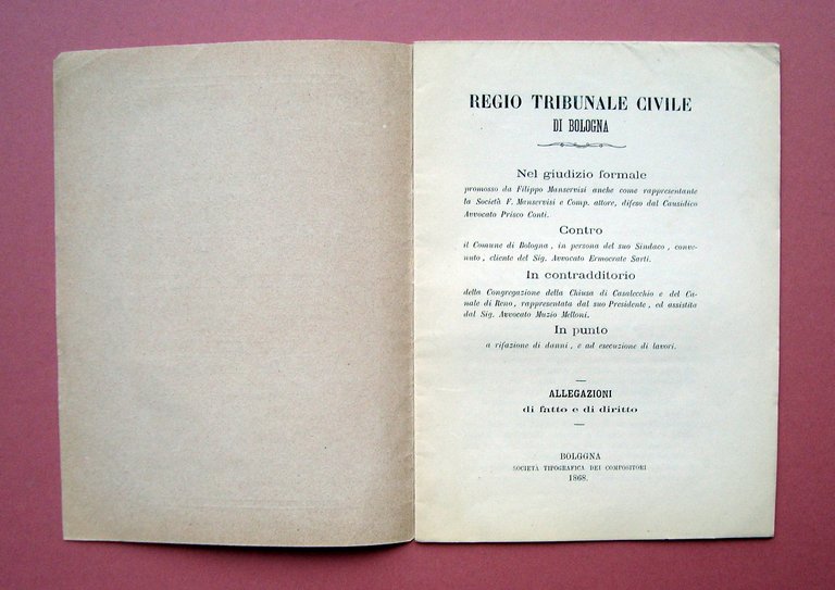 Causa Manservisi Filippo e Comune di Bologna 1868 Torrente Aposa …