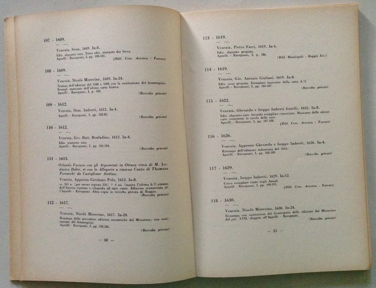 Celebrazioni Ariostesche Catalogo Della Mostra Bibliografica Reggio Emilia 1951