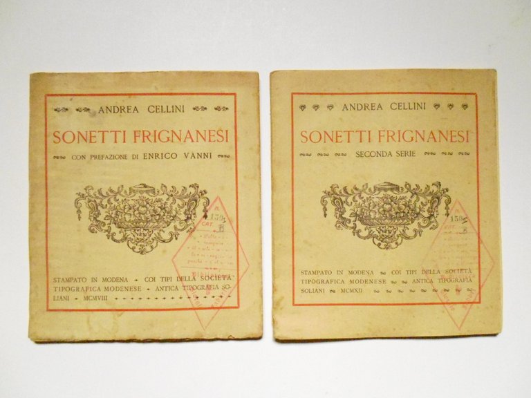 Cellini Sonetti Frignanesi Societ‡ Tipografica Modenese 1908 1912 2 volumi | Immagine Gallery 1