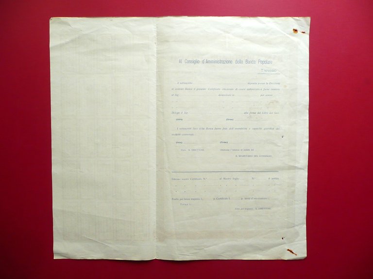 Certificato Azionario Banca Popolare di Treviso N. 76 Azioni Lire …