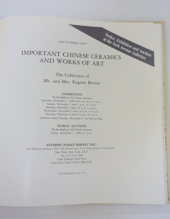 CHINESE CERAMICS AND WORKS OF ART YORK AVENUE GALLERIES BERNAT …