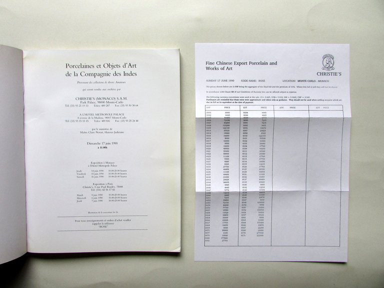 Christie's Catalogo Porcellane Oggetti d'Arte Compagnia delle Indie Monaco 1990