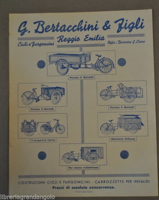 Cicli Bertacchini Reggio Emilia Pubblicit‡ Furgoni Furgoncini a Pedale 1930