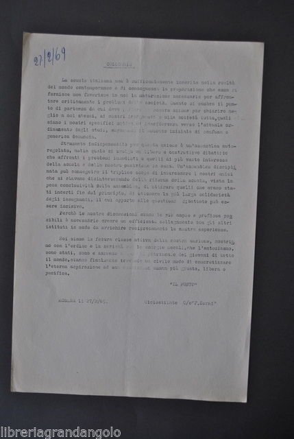 Ciclostilato Contestazione Studentesca Movimento Scuola Corni Modena 1969 | Immagine principale