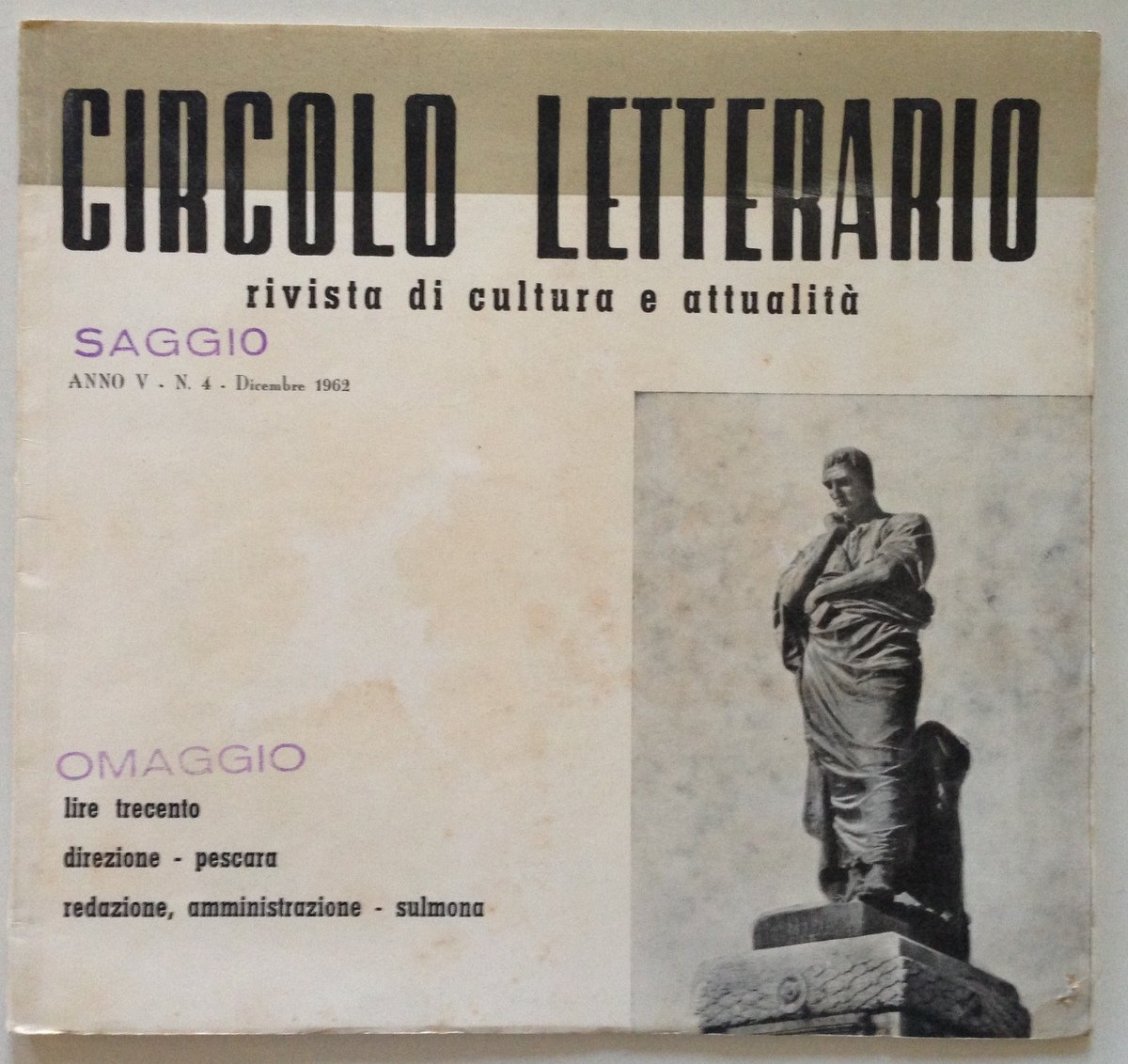 Circolo Letterario Rivista Cultura Attualit‡ 1962 Sulmona Caraceni di Aufidena